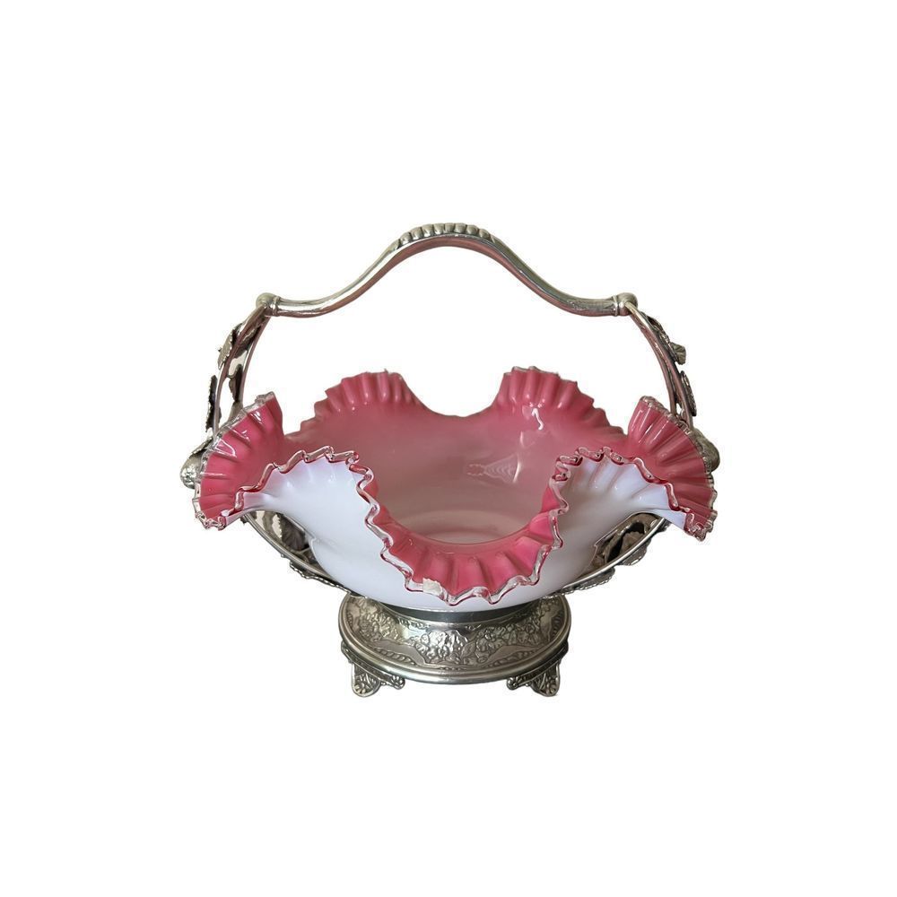 Antique Victorian Wedding Pink and Pairpoint Silver Basket
